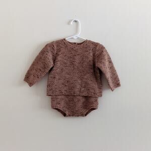 Zara Rustic Blended Knit Sweater & Bottoms Set Sz 6/9m Suspenders Wood Buttons